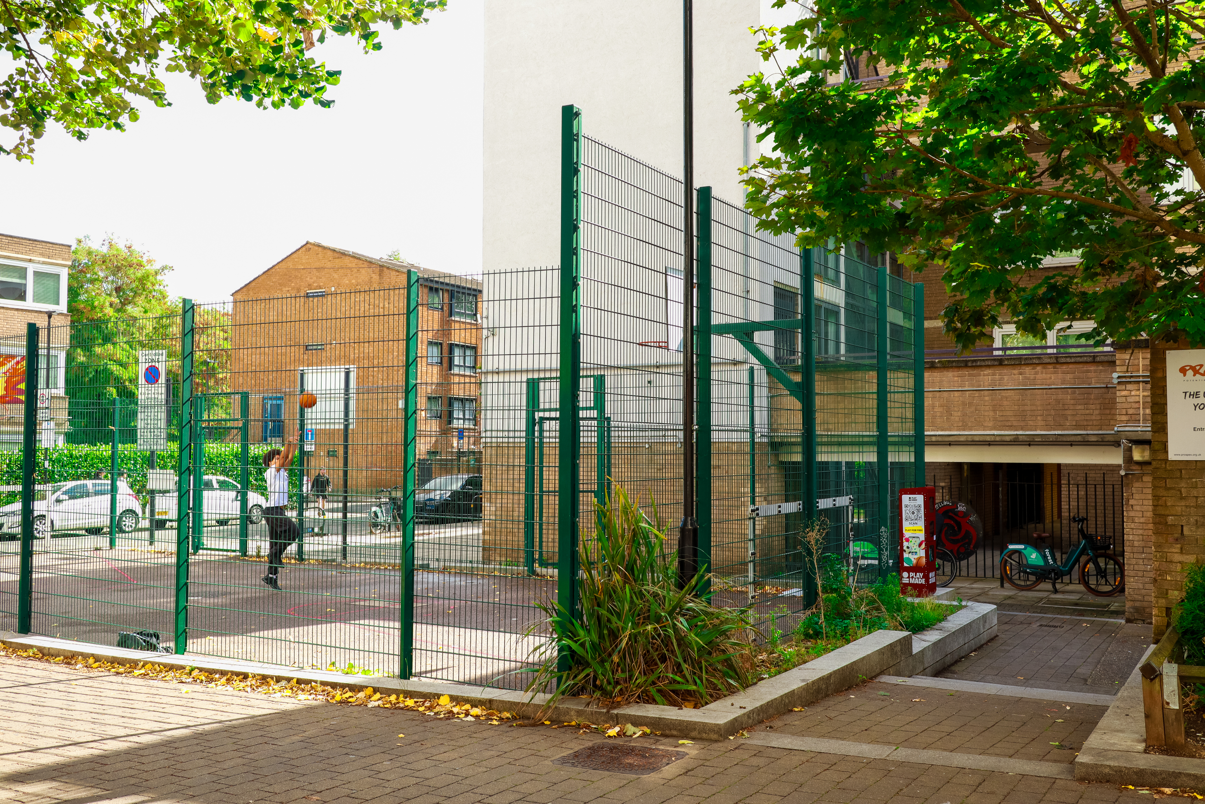 Orange basketball court with QR code design